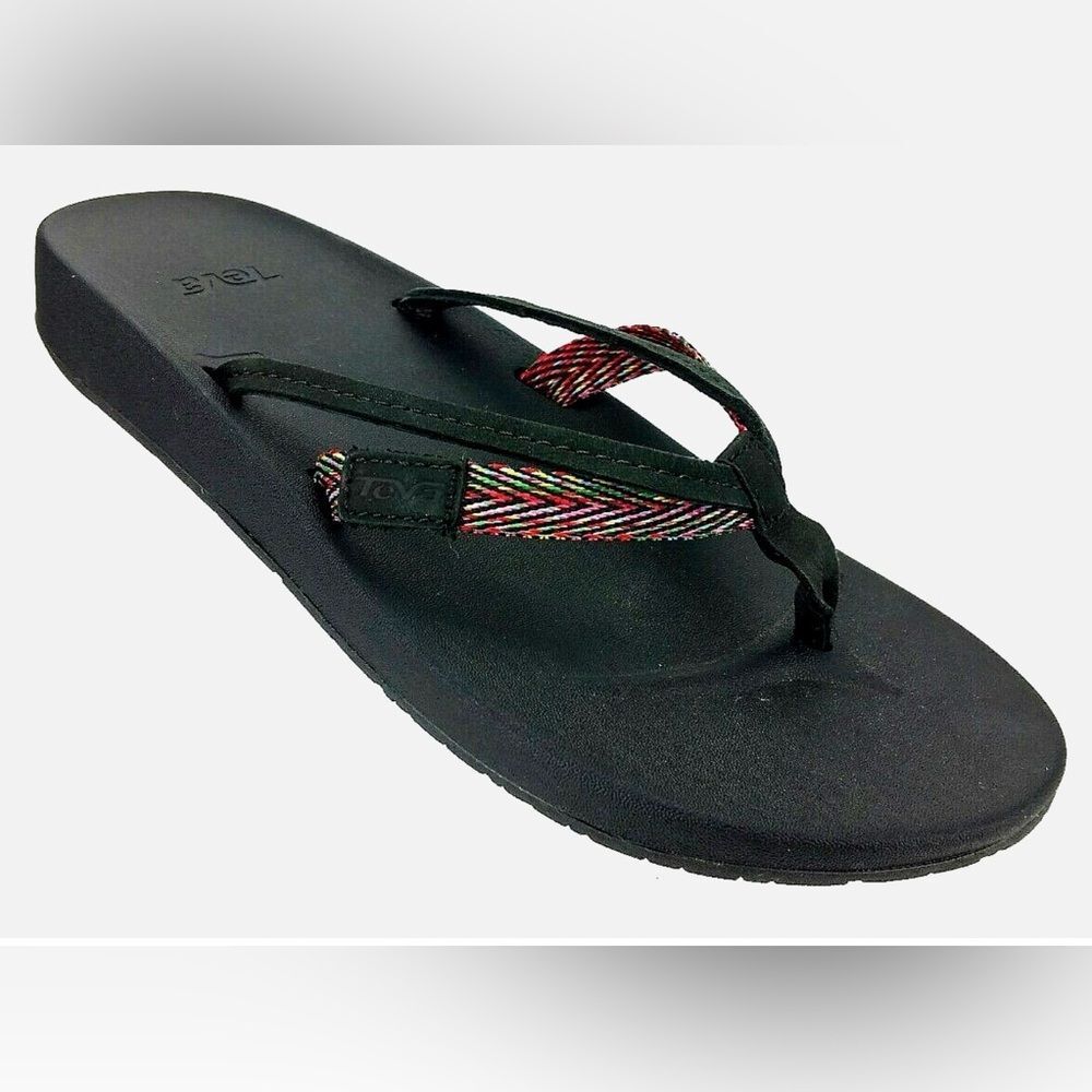 Teva Womens sz 9 Azure 2 Strap - Black Rainbow Chevrons Flipflop Sandals